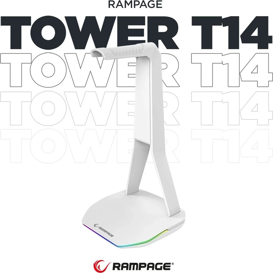 Stojak kufje Rampage T14, RGB, 2x USB, bardhë