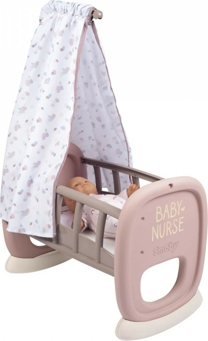Djep lodër për kukulla Smoby Baby Nurse, 46.9x27.2x68.7 cm, Bezhe/Rozë e lehtë/Bardhë