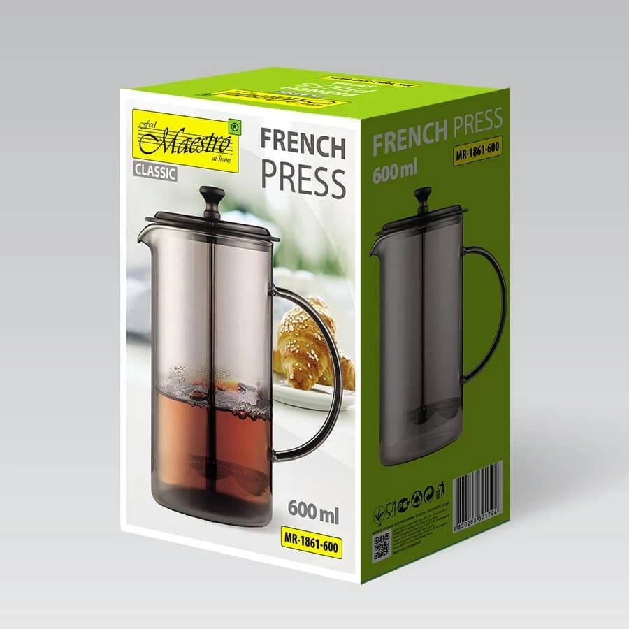 French press Maestro MR-1861-600, 600 ml, e zezë