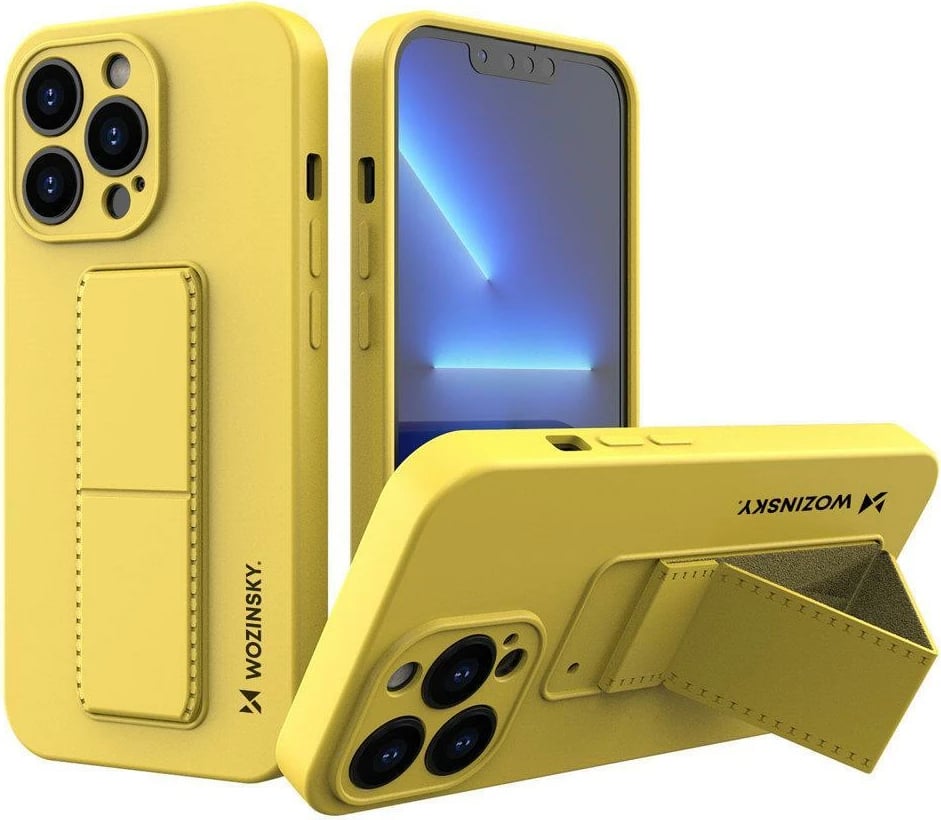 Mbështjellës silikon Wozinsky Kickstand Case për iPhone 13 Pro Max, e verdhë