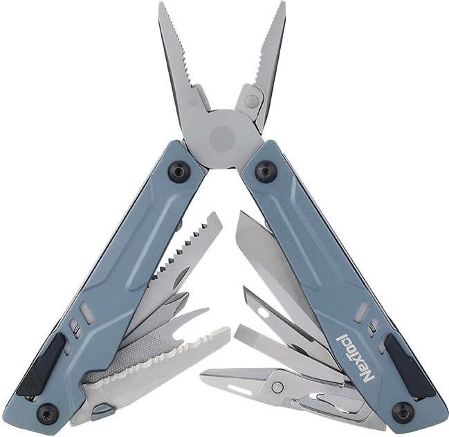 Multitool Nextool NE20045, 15 vegla + set bitash, argjendt/blu