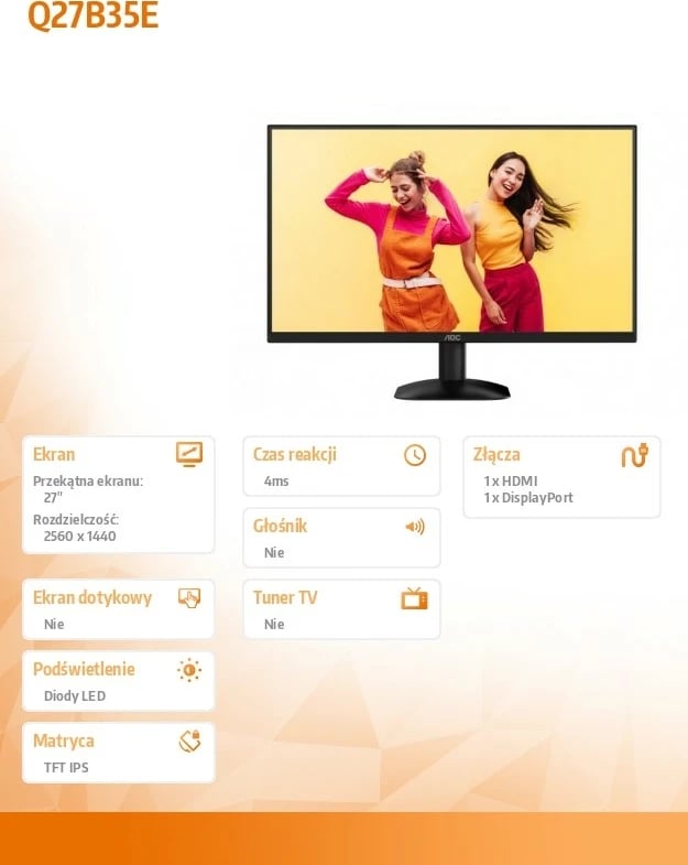 Monitor AOC Q27B35E, 27", IPS, QHD, 75Hz, i zi