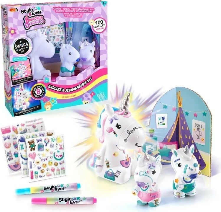 Set DIY figura ndriçuese njëbrirësh, Epee Glowing Decorozes, EP60047, shumëngjyrëshe