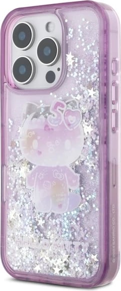 Mbështjellës Hello Kitty Liquid Glitter 50TH Anniversary Party për iPhone 16 Pro, Violet