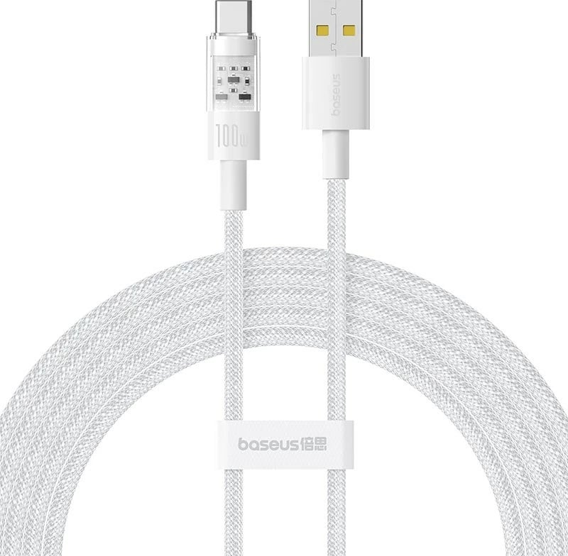 Kabllo USB Baseus Gem, USB A në USB C, 2 m, 100 W, Bardhë