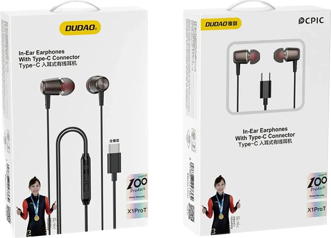 Kufje in-ear Dudao X1PROT me kabllo, USB-C, 1.2m, e zezë