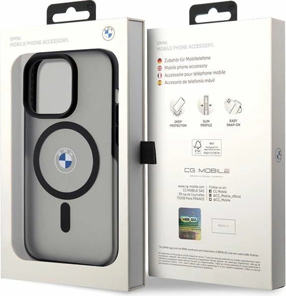 Mbështjellës BMW BMHMP14LDSLK për iPhone 14 Pro 6.1", MagSafe, zi