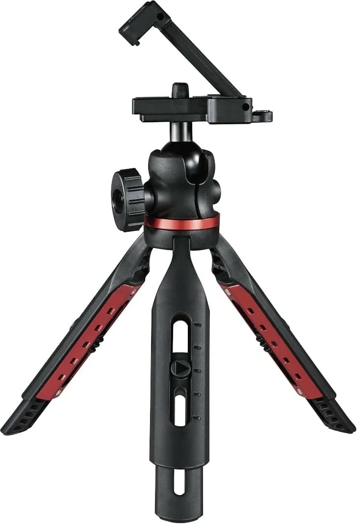 Tripod tavoline Hama 4630, për smartphone dhe kamera, 19 cm, i zi me të kuqe