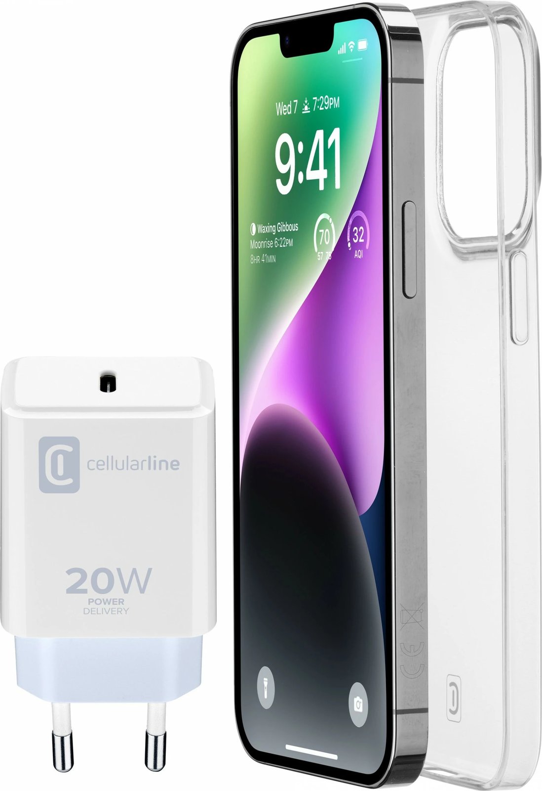Mbështjellës Cellular Line Starter Kit për iPhone 14, 20W, i bardhë