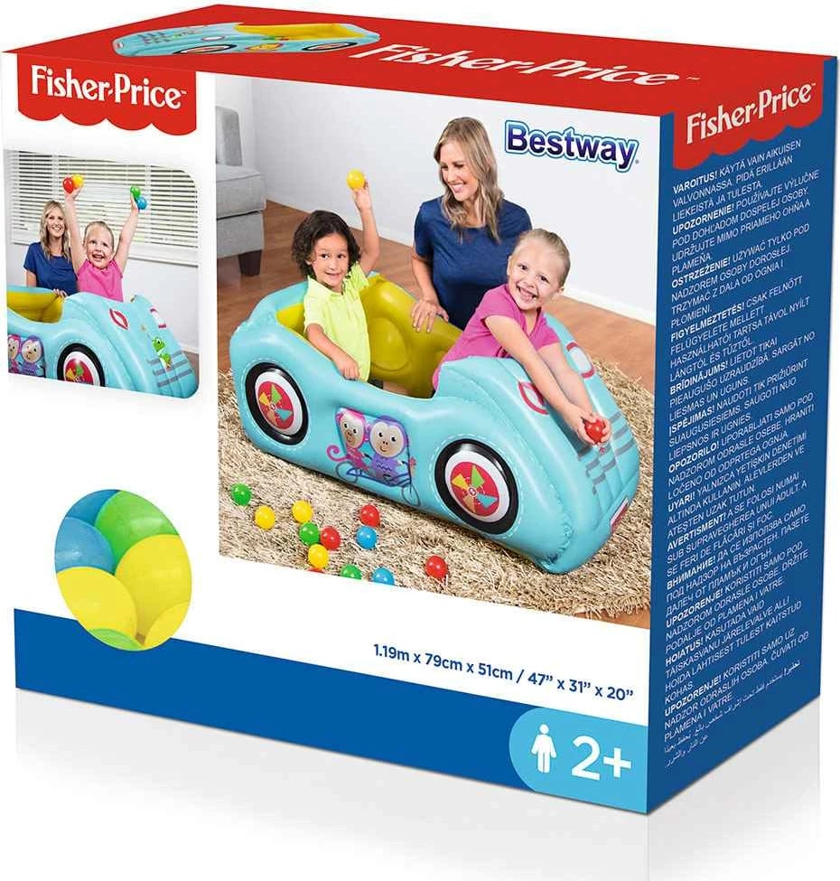 Veturë e fryrë për fëmijë, Fisher-Price, 119x79x51 cm, shumëngjyrëshe, set me 25 topa