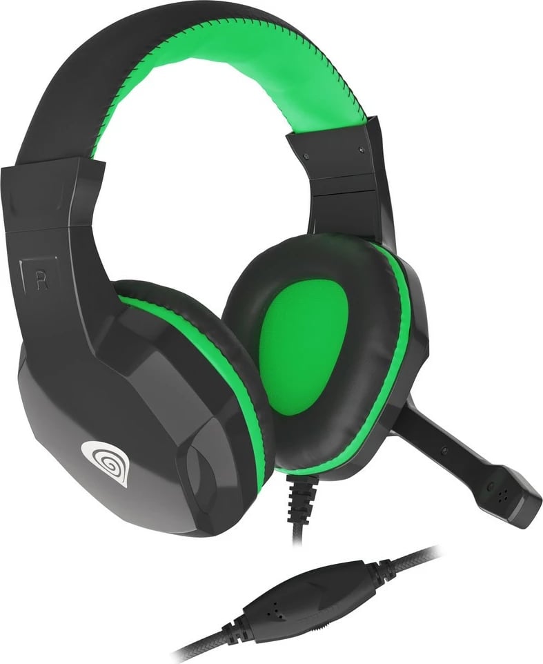 Kufje gaming Genesis Argon 100 me mikrofon, NSG-1435, Stereo 2.0, 3.5mm, 180cm, e zezë-gjelbër