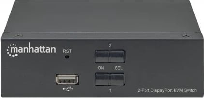 KVM Switch Manhattan DisplayPort 1.2, 2-Port, 4K@60Hz, me lidhje USB-A/3.5mm Audio/Mic, të zezë