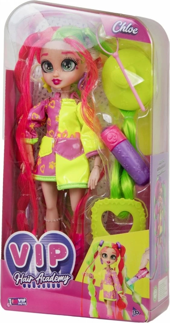 Kukull VIP Pets Hair Academy Chloe, Tm Toys, 30 cm, me aksesorë stilimi, shumëngjyrëshe