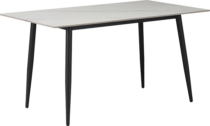 Tavolinë me karrige Gustas-Giselle, gur i sinterizuar, pamje mermeri të bardhë, kadife e zezë, 120x60x75cm, set 5 copë