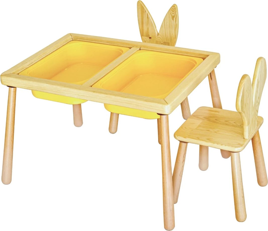 Set tavoline me 2 karrige për fëmijë, ngjyrë e verdhë, Skye Decor