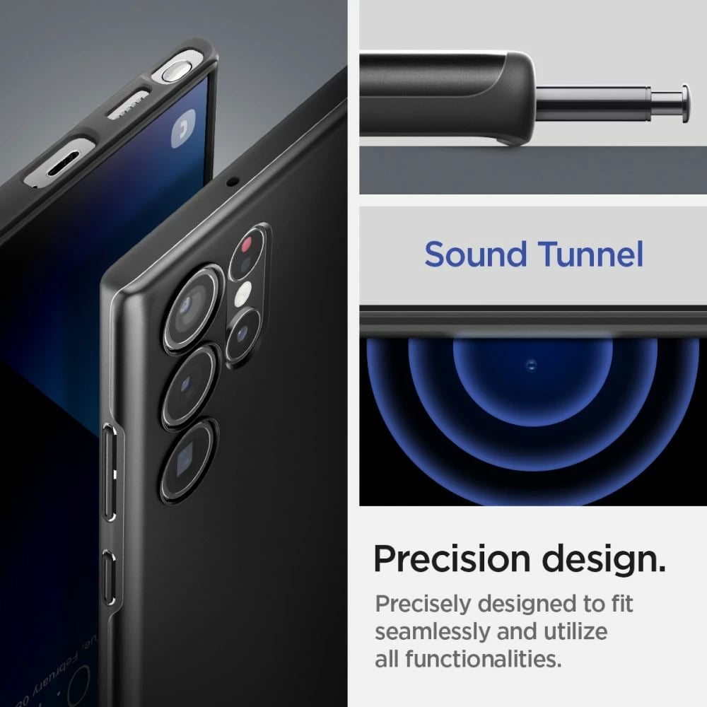 Mbështjellës Spigen Thin Fit për Samsung Galaxy S22 Ultra, i zi