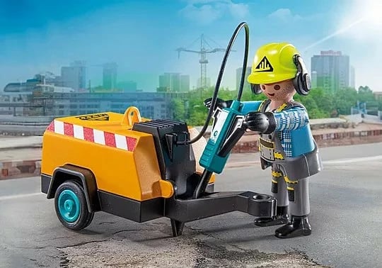 Set lodrash Playmobil Action Heroes 71752, punëtor ndërtimi me çekiç pneumatik, 14 pjesë