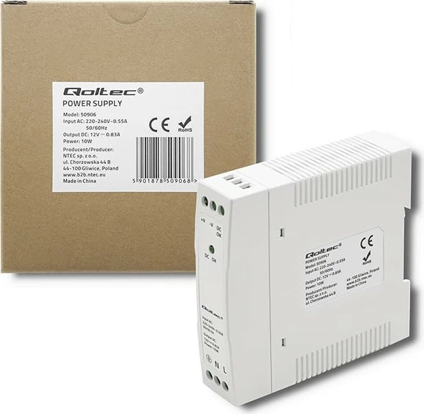 Furnizues energjie Qoltec 50906, 10W, 12V, 0.83A, i bardhë, SLIM