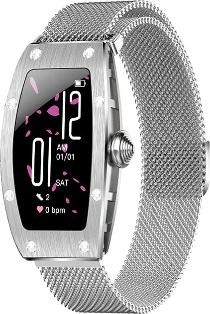 Smartwatch Kumi K18 me Svarovski, ngjyrë argjendi