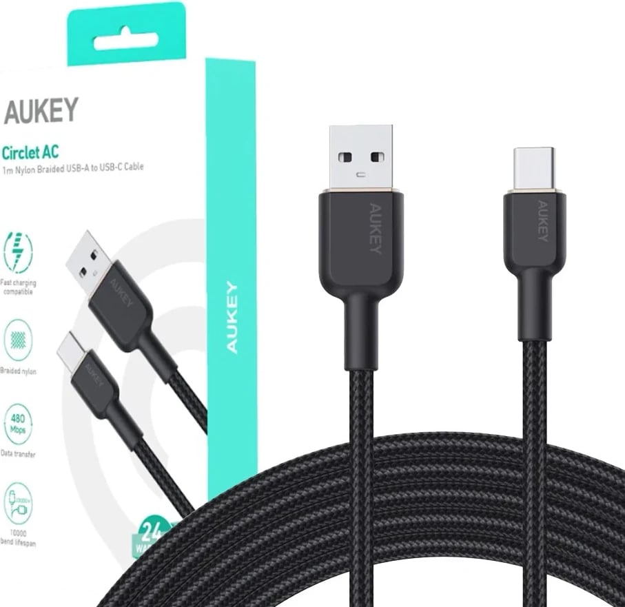 Kabel AUKEY CB-NAC1 USB-C Type-C Power Delivery PD 60W 3A 1m Nylon, i zi
