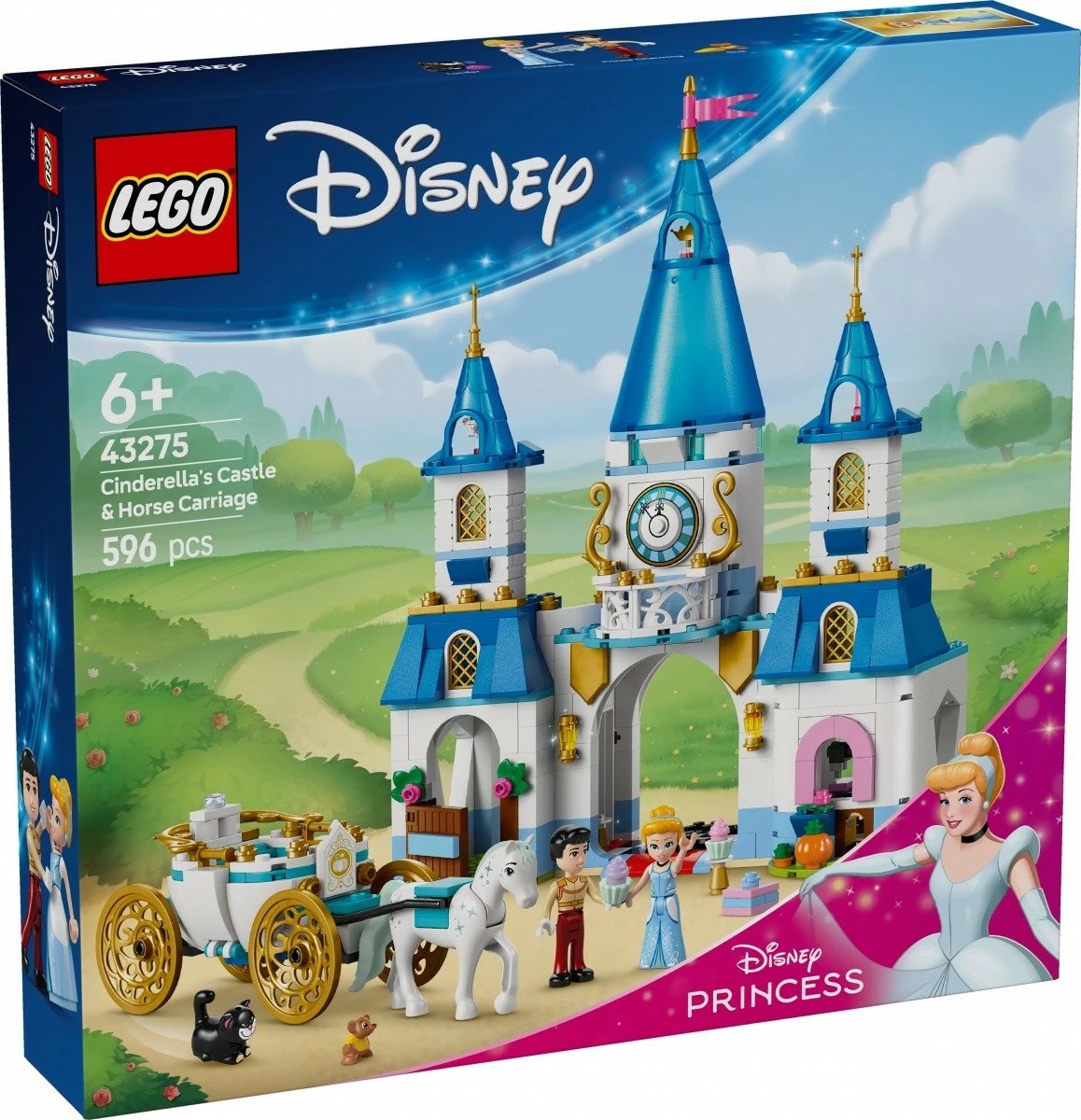 Set ndërtimi LEGO Disney Princess 43275, Kështjella dhe Karroca e Hirushes, 596 pjesë