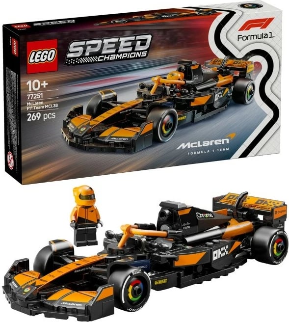 Set LEGO Speed Champions McLaren F1 Team MCL38, 269 pjesë, portokalli/zezë