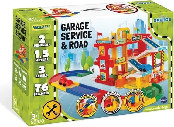 Garazh lodër Wader Garage Service & Road, 3 nivele, 2 makina, shumëngjyrësh, set