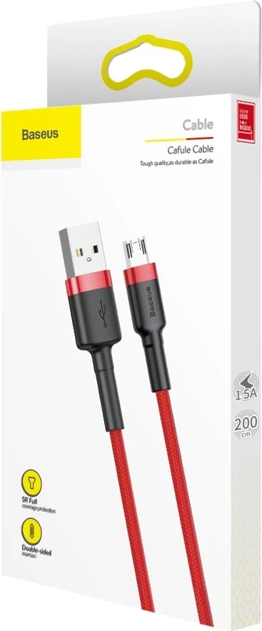 Kabllo Baseus Cafule CAMKLF-C09, USB-A në micro USB, 2m, e kuqe