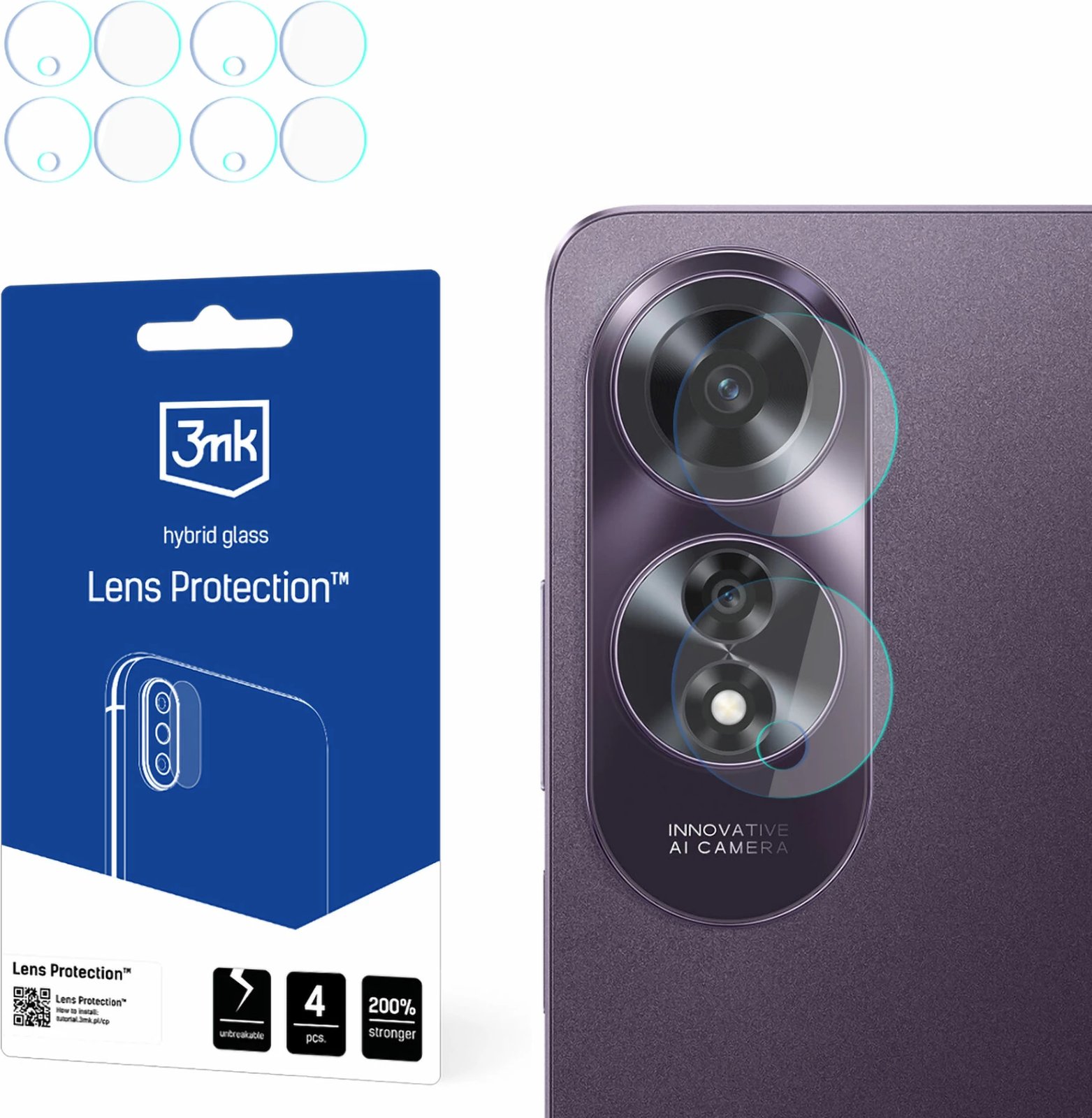 Mbrojtës kamere 3mk Protection për Oppo A60, xham hibrid, 4 copë