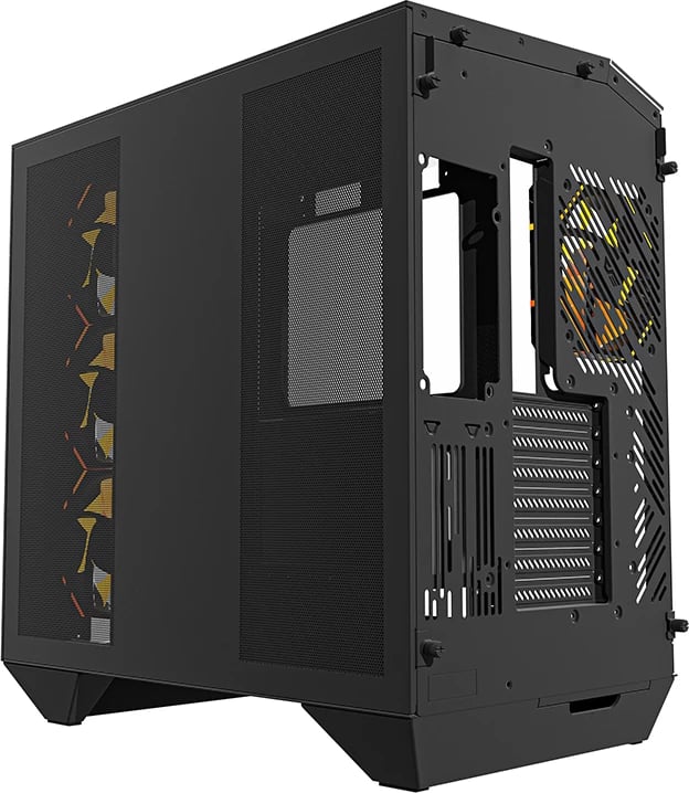 Kasë Darkflash DY470 me 4 ventilatorë ARGB dhe mbajtëse GPU, e zezë