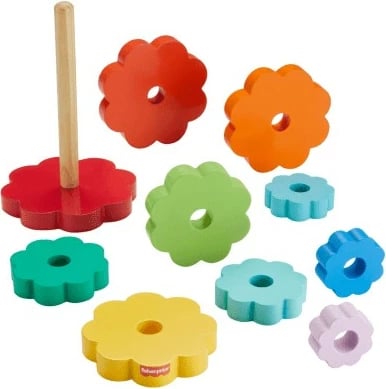 Lodër druri Fisher Price Wooden Pyramid HXT77, shumëngjyrëshe, 10 pjesë