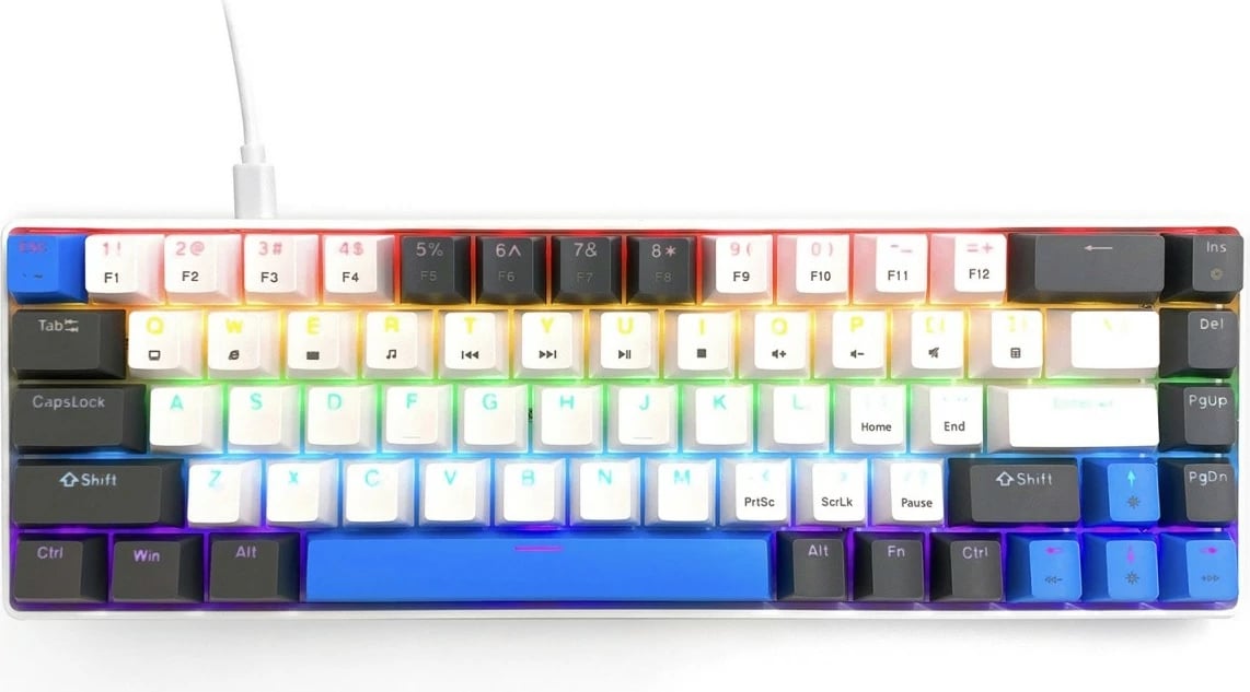 Tastierë mekanike gaming, Media-Tech, Red Core MX60 MT1259, 60% USB-C me kabëll, ndriçim LED RGB, 68 taste, e zezë/blu/e bardhë