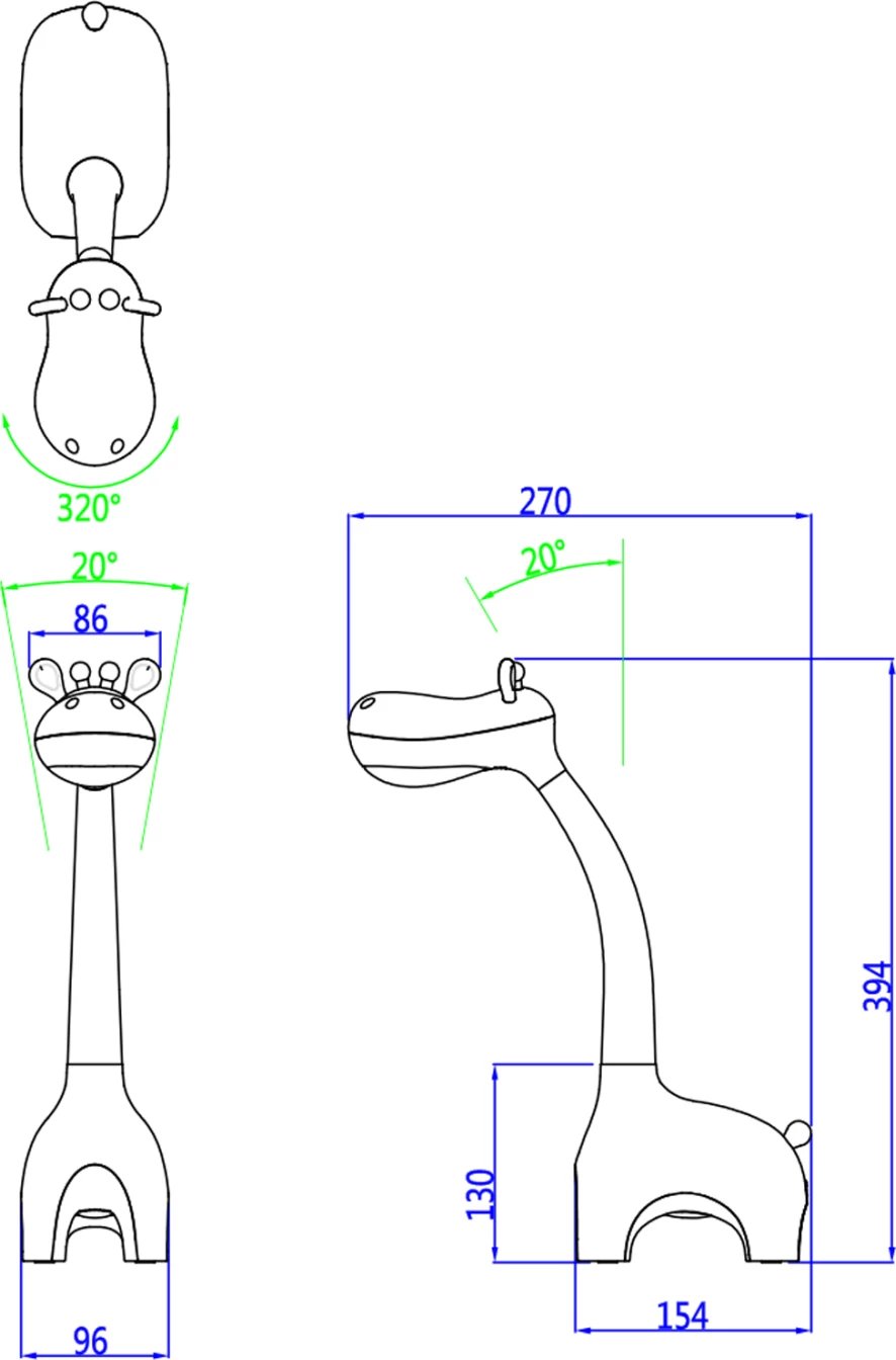 Lampë tavoline për fëmijë, LED, figurë gjirafe, BADOO, FH4450.01, ABS, bardhë