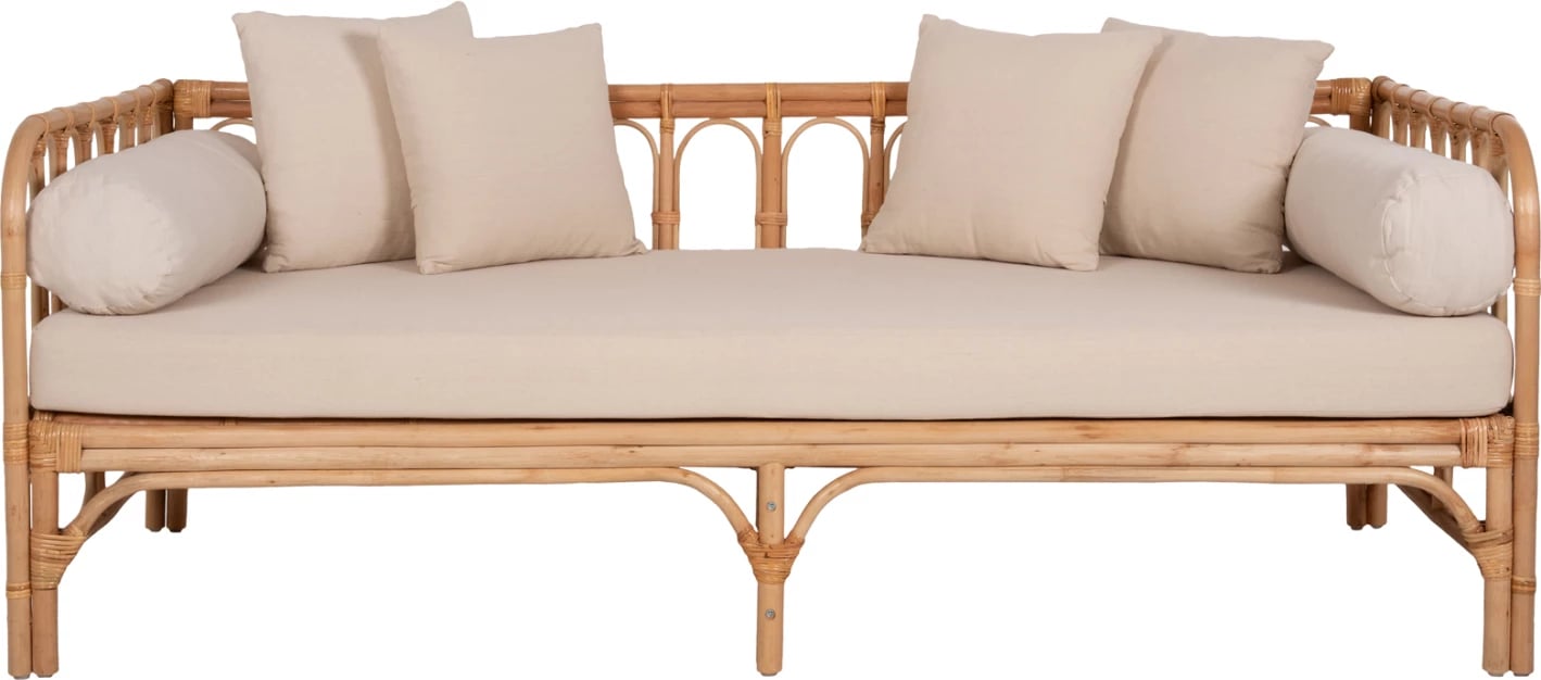 Krevati-divan LIGNANO FH9660 rattan natyral me jastëkë bezhë 200x100x75H cm