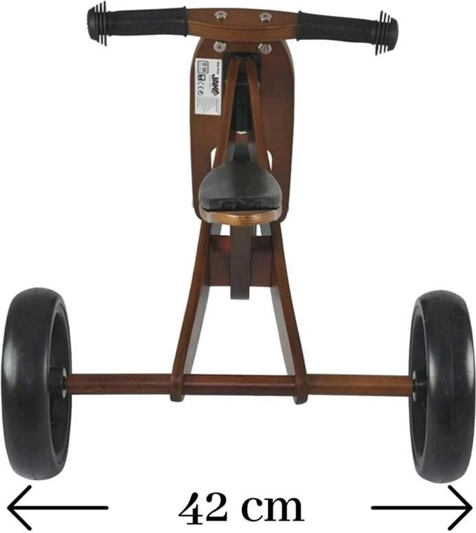 tricikel-bicikletë balancuese druri 2-në-1, Milly Mally JAKE, rrota shkumë 7", ulëse e rregullueshme, 18–36 muaj, 25 kg, Natural