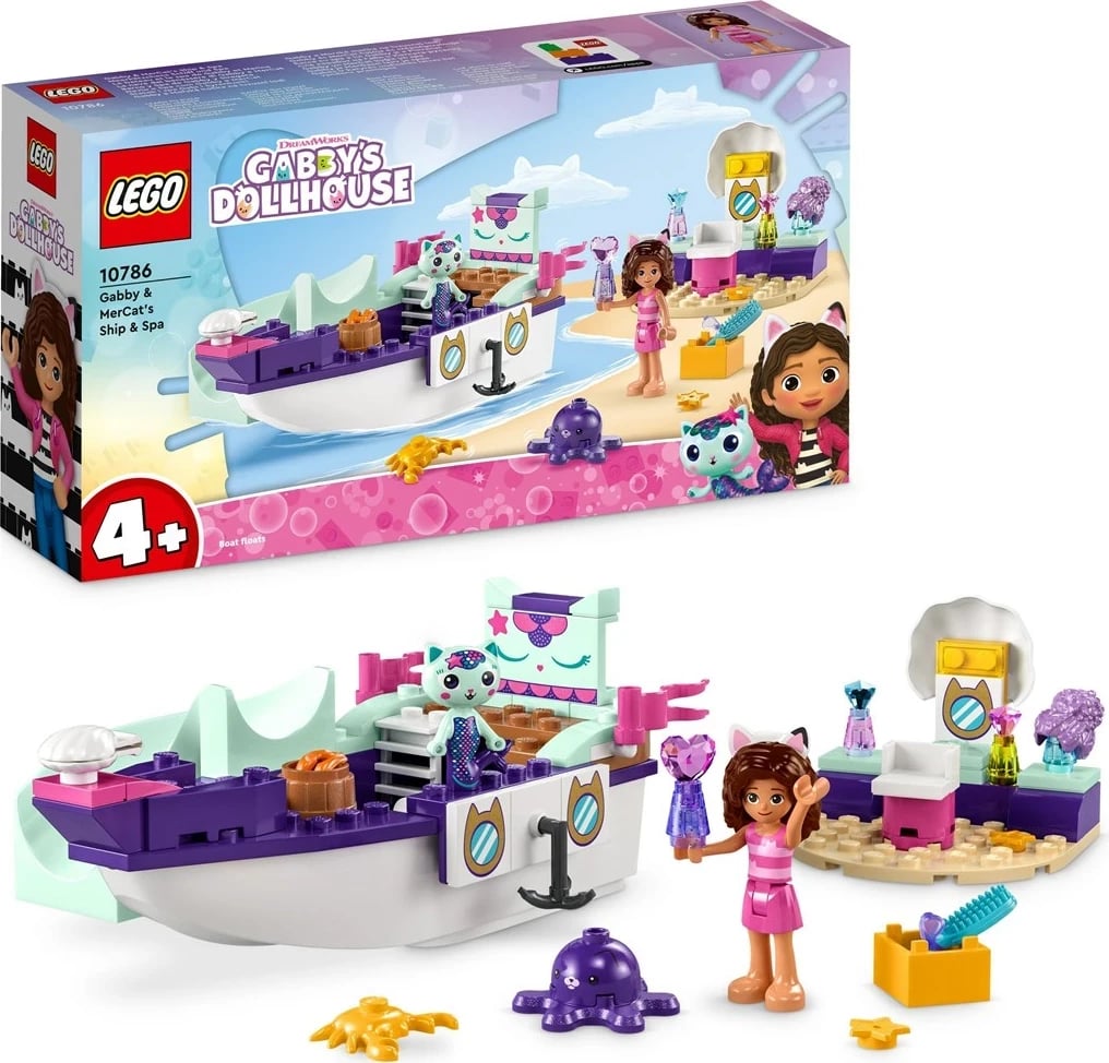 Set LEGO Gabby's Dollhouse 10786 Gabby & Mercat's Ship & Spa, shumëngjyrësh
