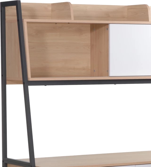 Tavolinë pune melamine, ngjyrë natyrale-bardhë dhe metal antracit, 124x54x171cm