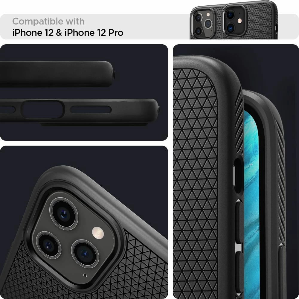 Mbështjellës Spigen Liquid Air për iPhone 12 / iPhone 12 Pro, Mat Zi