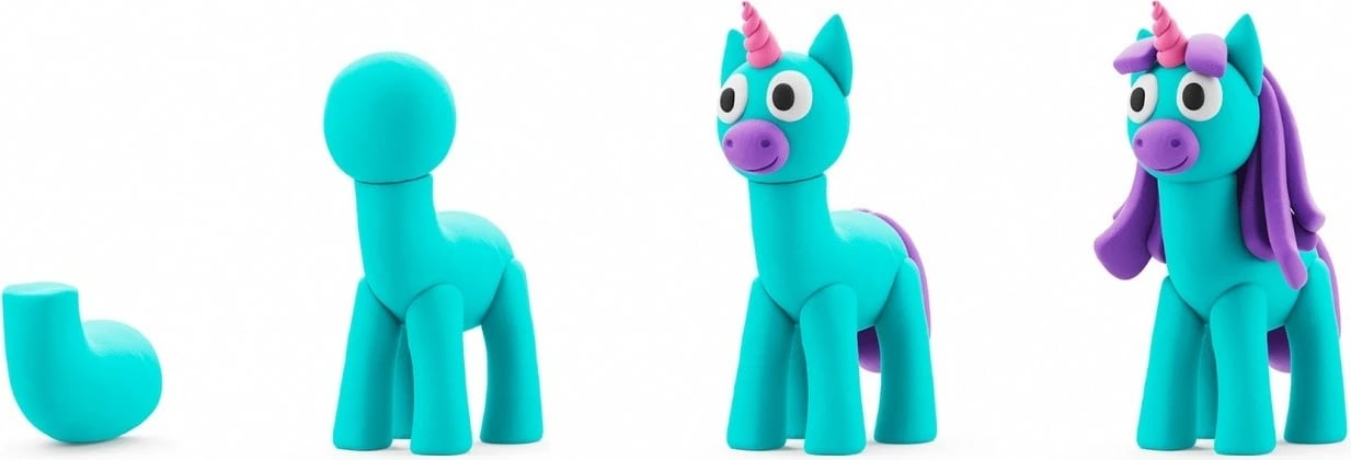 Masë modelimi Hey Clay Unicorns Rainy, 3 copë, 5 ngjyra