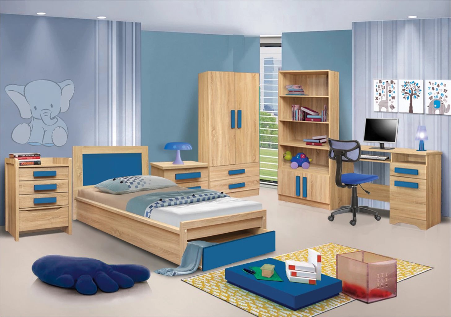 Tavolinë për dhomë lojërash Sonama-doreza blu FH11154.01 110X55X76.5