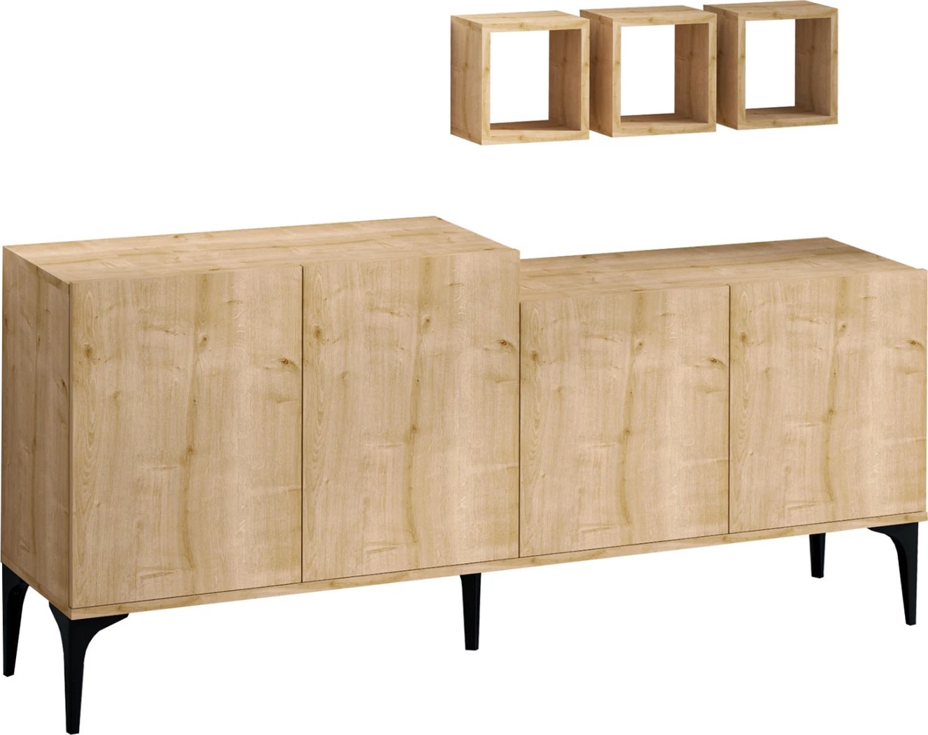 Bufe dhe 3 rafte muri melamine ngjyrë natyrale 180x40x85Hcm.FH9430.01