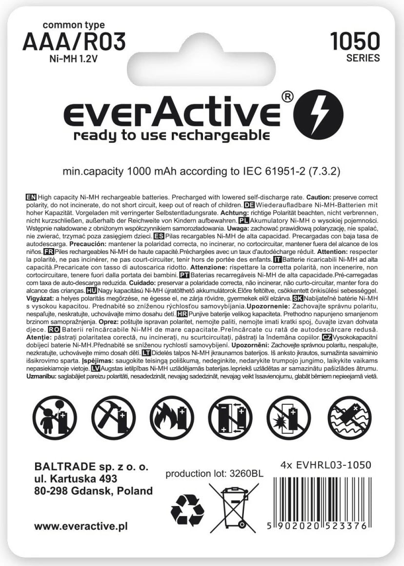 Bateri të rikarikueshme everActive EVHRL03-550, AAA, 550 mAh, 4 copë