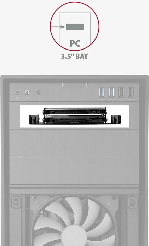Kasë AXAGON RHD-225 për 2x 2.5" HDD/SSD, për pozicion 3.5", e zezë