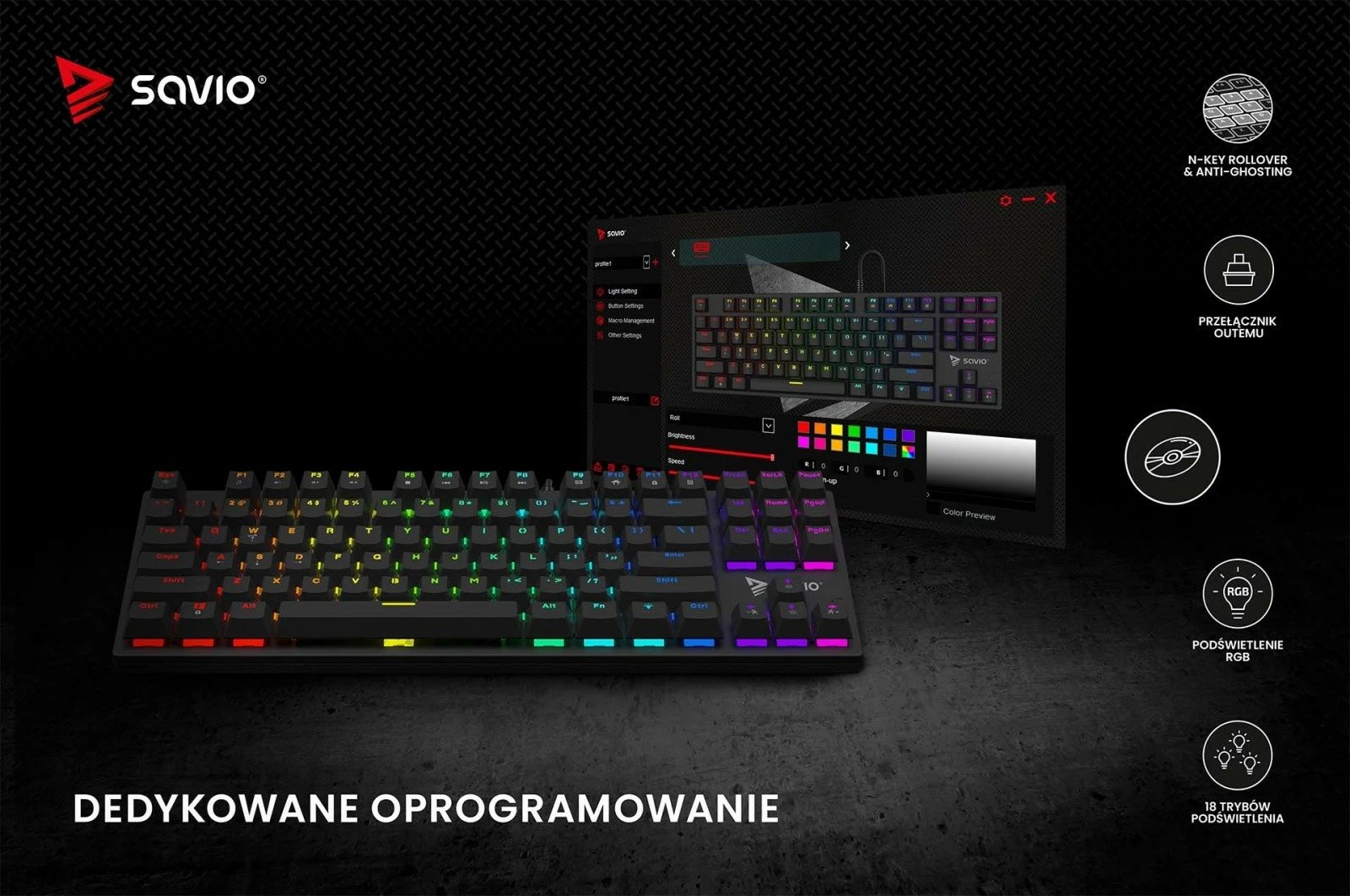 Tastierë mekanike Savio Tempest X2, Outemu Red, RGB, me kabllo, e zezë