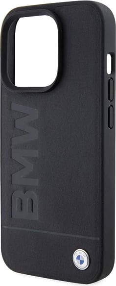 Mbështjellës BMW Leather Hot Stamp MagSafe për iPhone 15 Pro, i zi