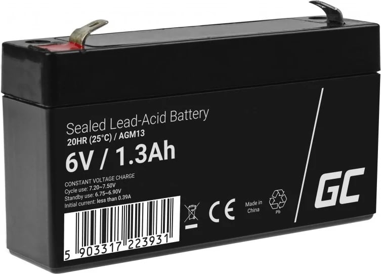 Bateri Green Cell AGM13,  6V, 1.3mAh, e zezë