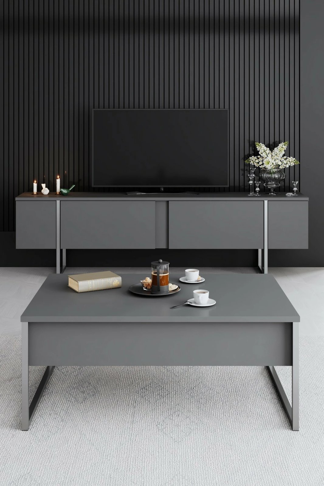 Tavolinë kafeje Skye Decor, anthracite, argjend