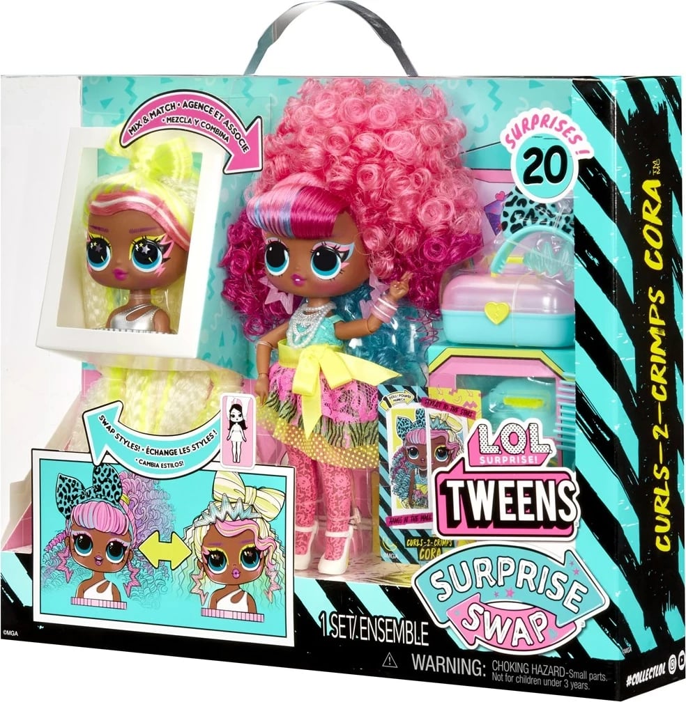 L.O.L. Surprise! Tweens Surprise Swap Kukull Mode, Curls-2- Crimps Cora, Shumëngjyrëshe