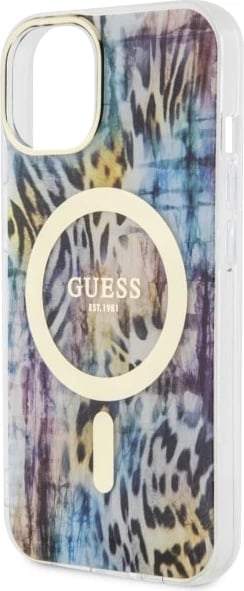 Mbështjellës Guess Leopard MagSafe për iPhone 14, Blu