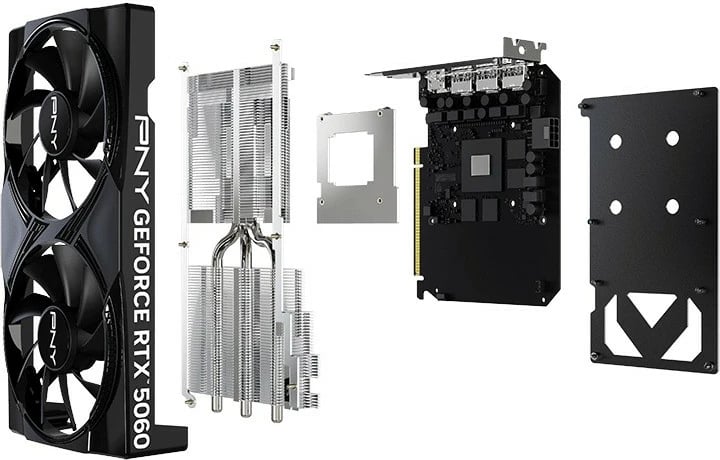 Kartelë grafike PNY GeForce RTX 5060, 8GB GDDR7, 2 ventilatorë, e zezë
